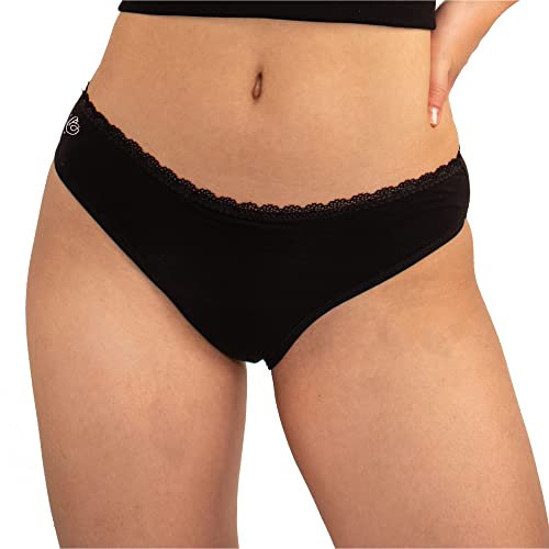 Cool Period - Culotte menstruelle Femme Lavable réutilisable - Culotte, Slip de règle absorbante, pour Menstruation, Protection Périodique - Coton - Flux léger à abondant - L - Noir