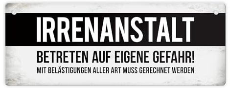 Irrenanstalt Metallschild XL mit Klinik Motiv