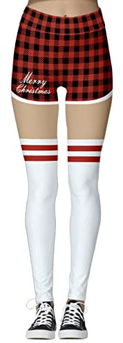 FYMNSI Damen Leggings Weihnachtshosen Weihnachten Digitaldruck Hohe Taille Leggins Mode Sportleggins Lang Hose Stretch Strumpfhosen Yogahose Laufhose Schlank Hüfthose Fitness Workout Rot Plaid L