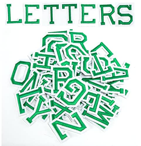 AXEN 52pcs Alphabet A to Z Patches, Iron on Sew on Letters for Clothes, Classic Green