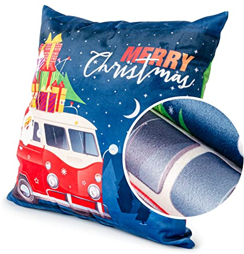 ANRO Kissenbezug Weihnachten Kissenhülle Dekokissen Kissen Weihnachtsmann Weihnachtsbaum Weihnachtskissen VW-Bus Weihnachtsmann 45x45cm mit Füllung Samt