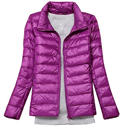 YOUCAI Donna Piumino Leggero Trapuntato Cappotto con Zip A Maniche Lunghe Tinta Unita Giacca Tranpuntata,Fucsia,3XL