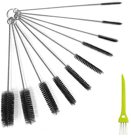 Cepillo de Limpieza de Botellas, 10 Unidades, con 1 Cepillo de Limpieza de hendiduras, Cepillo de Limpieza de tuberías, Cepillo de Limpieza de Paja,,para Limpiar Botellas de Cuello Estrecho (Negro)
