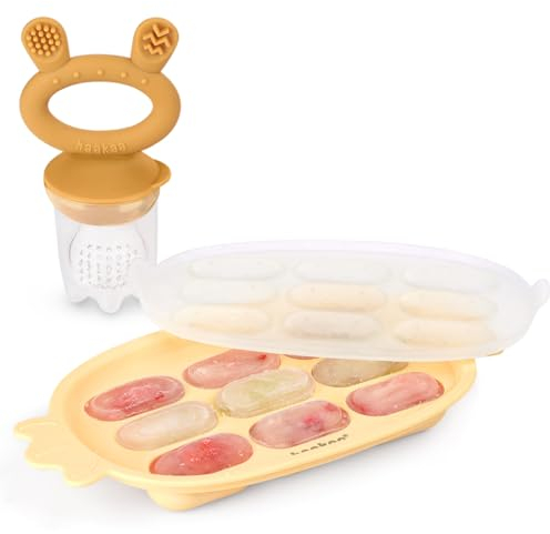 Haakaa Comedero de frutas para bebés y bandeja de silicona para picar – Molde de paletas de leche materna para alivio de enfriamiento del bebé, alimentador de malla para bebé sin BPA para
