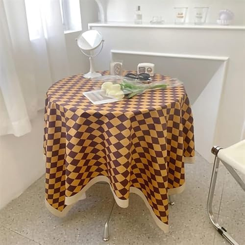 Cyrank Schachbrett-Tischdecke, Karierte Quasten-Tischdecke, Kurzes Plüsch, Vintage-Gitter, einfache, praktische Tischdecke für rechteckigen, runden Couchtisch(100 * 150cm -Gelb)
