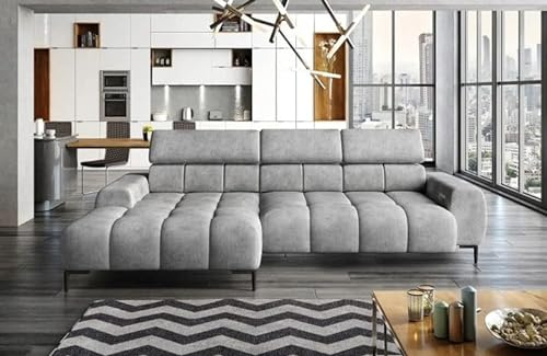 DomiMeble Ecksofa Mini Plaza - funktional - komfortable Schlaffunktion, verstellbare Kopfstützen, elektrisch Verstellbarer Sitz, Wellenfedersystem, hochelastischer Schaum (Salvador 13 Linke Seite)