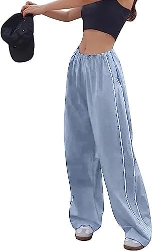 Odizli Cargohose Damen Baggy High Waist Y2K 2000er Cargo Hose Parachute Track Pants Frauen Hip Hop Freizeithose Fallschirmhose Jogginghose Trackpants Teenager Mädchen Streetwear mit Taschen Blau S