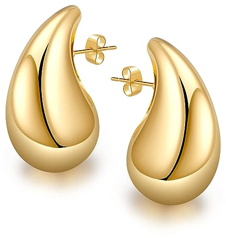 Chunky Ohrringe Gold Dupes Chunky Gold Hoop Earrings für Damen Creolen Drop Earrings Hypoallergene Vergoldete Teardrop Ohrringe Modeschmuck für Frauen Mädchen Geschenke