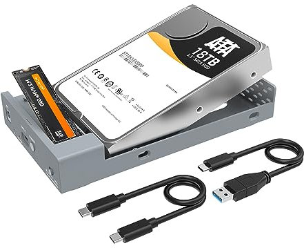 MAIWO Dual Bay Enclosure for M.2 NVMe SATA SSD and 2.5 3.5 inch SATA SSD HDD, External Hard Drive to USB C Adapter, 10Gbps 32TB Capacity【DO NOT Support Clone】