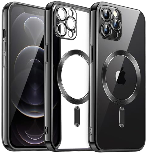 JETech Soft Clear Case for iPhone 12 Pro Max 6.7-Inch, Camera Lens Full Protection, Compatible with MagSafe Wireless Charging, Shockproof Electroplated TPU Phone Cover (Black)