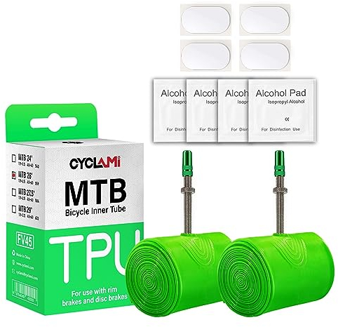 CYCLAMI Camara Bicicleta 26 MTB,2PCS Camara Bicicleta Ultraligera de TPU para Bicicleta MTB Bicicleta 26 X 1.9-2.5 Longitud de válvula Francesa 45 mm para Bicicleta de montaña