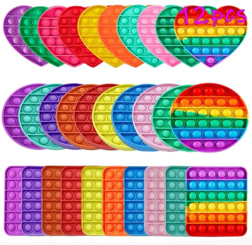 Random 12 Pcs Fidget Toys, Pop Fidget Sensory Toys Set,Stress Relief Gifts for Kids & Adults,Pop Bulk & Party Favors Toddler Toys for Easter Gifts,Party Supplies,Classroom Prizes