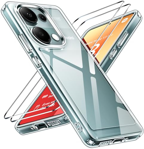 iVoler Anti Ingiallimento Chiaro Cover per Xiaomi Redmi Note 13 Pro 4G / Poco M6 Pro 4G (Non per Redmi Note 13 Pro 5G) con 2 Pezzi Pellicola Vetro Temperato, Antiurto Custodia Trasparente Sottile Case