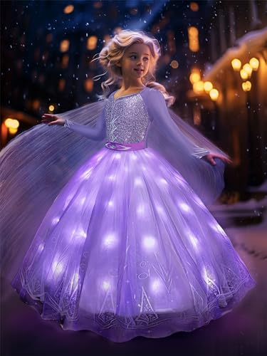 UPORPOR Light Up Robe de Princesse Fille, Enfant Robe Reine Deguisement Neiges Noël Halloween Fille Anniversaire Fête Cosplay