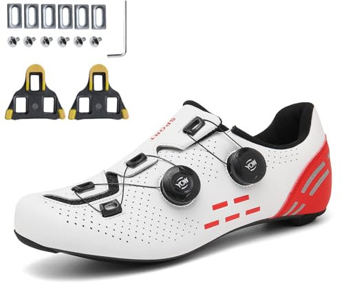 PENXZT Fahrradschuhe für Herren Damen, Rennrad Schuhe Kompatibel mit Peloton Look SPD SPD-SL Delta Cleats, Reitschuhe Drinnen/Draussen Rennradschuhe,White b,45 EU