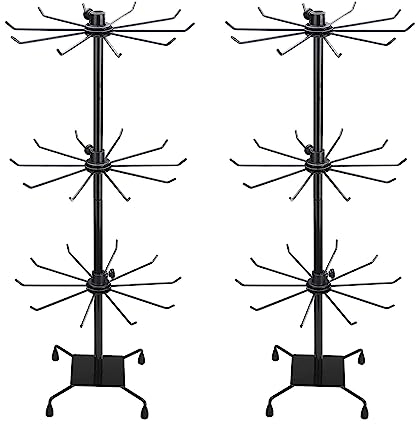 YLSZHY Lot de 2 présentoirs à bijoux rotatifs réglables à 3 niveaux, présentoir à bijoux en métal à suspendre avec crochets pour porte-clés, boucles d'oreilles, collier (B, 71,1 cm)