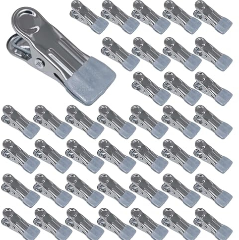 TETEWEVER 40 Pièces Pinces à Linge en Acier Inoxydable, Epingle a Linge, Clips de Cintre à Linge en Acier INOX pour vêtements, Serviettes, Chaussettes, Photos, Collations (Gris)