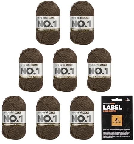 myboshi No.1 Wolle zum Häkeln und Stricken, Schnellstrickgarn, langlebige Mützenwolle, Strickwolle, Häkelwolle, mulesing-frei, Ll. 55m /50g, 30% Wolle (Merinowolle) Braun (Kakao) 8 Knäuel