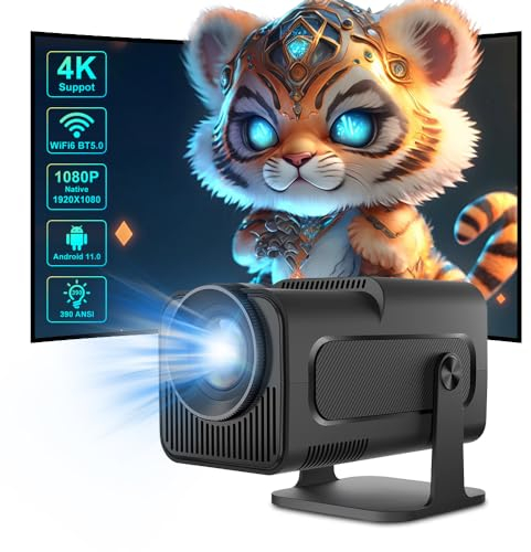 Mini Beamer HY320 Android 11,1080P Projector WIFI6 BT5.0 Heimkino Beamer,12000Lumen FHD 4K Unterstützung Videoprojektor,Auto Keystone Outdoor/Home Beamer,Kompatibel Mit USB/Fire Stick/TV Stick
