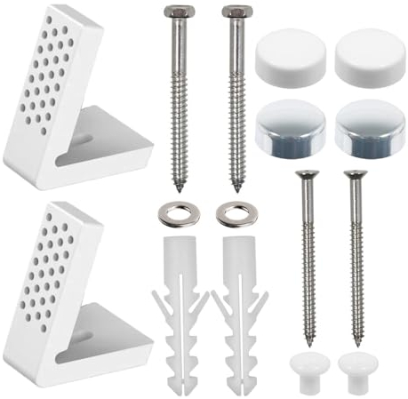 SPARES2GO Toilet Pan Fixing Kit Angled Floor WC Bidet Basin Bathroom Bracket Set (White and Chrome Silver Caps)