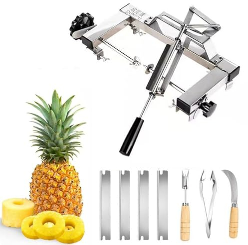 Machine à éplucher l'ananas, coupe-ananas, éplucheur et vide-poche avec 4 lames, espacement réglable de 30 à 37 cm, réglage à double levier, complet rapide, sortie 1000 kg, pour anneaux de fruits B