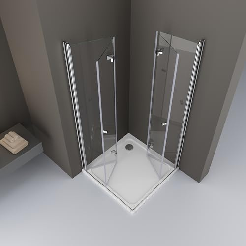 DOOLEEWEE Duschkabine Eckeinstieg 75x120cm Höhe 185cm Doppel Falttüren Duschtüren 180° Dusche Falttür Duschwand Duschabtrennung aus 6mm Gehärtetes Glas, Ohne Duschwanne