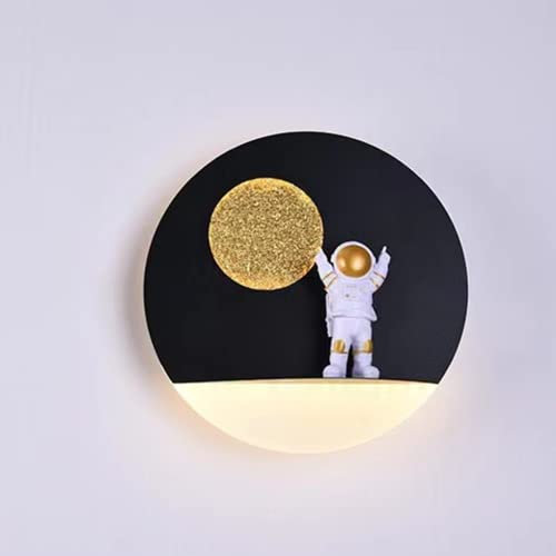 SSNCcNC LED Wandleuchte Mond Astronaut Design Rund Kinder Wandlampe Nachtlicht Moderne dekorative Wandbeleuchtung Acryl Wandleuchten für Kinderzimmer Schlafzimmer Kopfteil Ø24cm,Schwarz