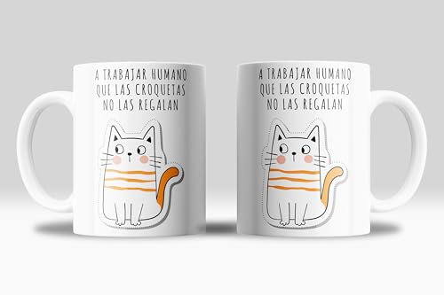 newseny Taza graciosa gato borde frase: Trabajo duro para que mi gato viva mejor - Taza gatos graciosos de 350ml - Taza regalo humor sarcástico (a trabajar humano que las croquetas no las regalan)