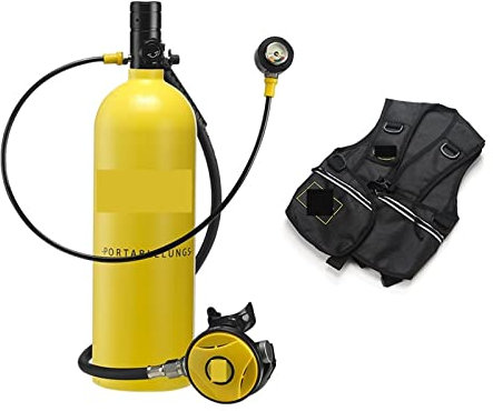 VEIBAO Mini Tanque de Buceo portátil, 2L Buceo Rebreather Equipo De Buceo Portátil para Rescate de exploración submarina(Blackhead in Yellow Bottle)
