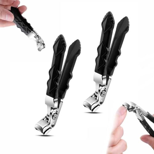 Lot de 2 coupe-ongles à long manche ergonomique à tête inclinée pour ongles d'orteils seniors, coupe-ongles ultra tranchants en acier inoxydable avec récupérateur pour hommes et femmes, coupe-ongles