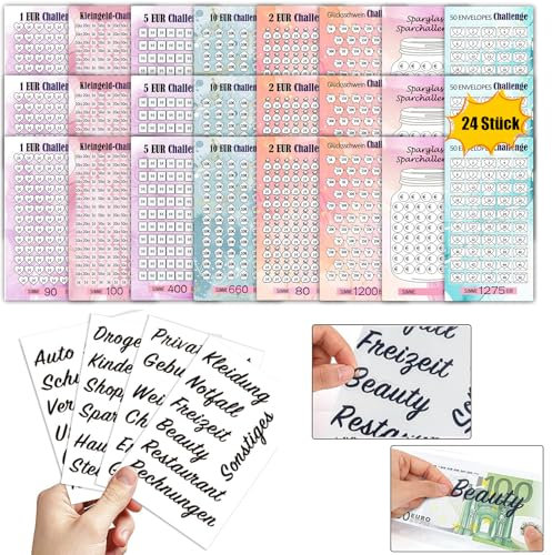 Qupuce A6 Sparchallenge Budgetplaner (28er Set) - 8 Typen Sparchallenges - Budget Planner Deutsch Zubehör - Spar Challenge Set Mit Stickers Deutsch (Muti-color cards2)