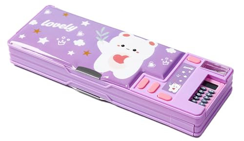 Pop Up Multifunction Pencil Case, Cute Cartoon Pen Box Organizer Stationery with Calculators, Sharpener, Schedule, School Supplies, Best Birthday Gifts for Kids Teens (Purple)