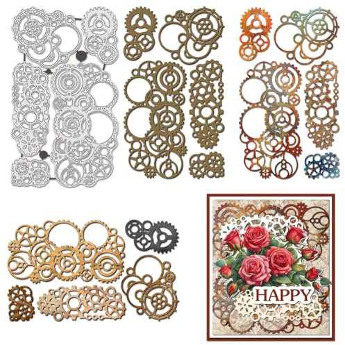 BENECREAT Stanzformen Mit Punk Zahnrädern, Zahnradkombinationen Karbonstahl Prägung Vintage Zahnrad Vorlagen Metallschablonen Für Scrapbooking Albumfoto Kartenherstellung