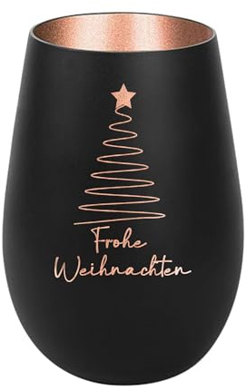 Der-Porzellan-Laden Windlicht mit Gravur Frohe Weihnachten Baum schlicht | Schwarz Bronze, Teelichthalter Weihnachten aus Glas, Weihnachtsdeko Tischdeko
