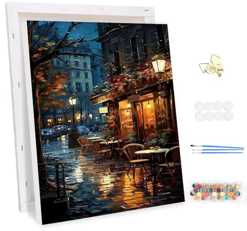 MEIYUDA Peinture par Numero Adulte avec Cadre, Rue paisible Peinture par Numero, Kit de Peinture à l'Huile sur Toile par Numéro, Peinture Acrylique Pigmentée, Decoration Maison Cadeau 30x40cm