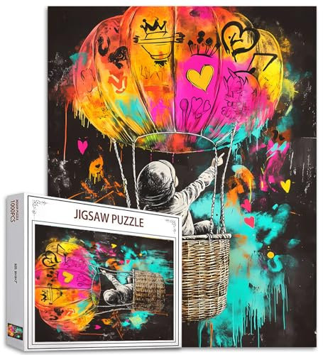Tucocoo 1000 Teile Puzzle, buntes Banksy Graffiti-Puzzle mit Heißluftballon als Straßenkunst, für anspruchsvolle Familienspaß und Lernspiel zum Basteln
