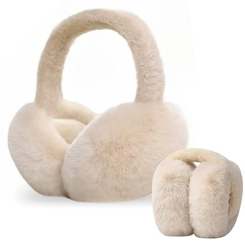 Ear Muffs for Women, Women's Earmuffs, Winter Ear Warmers, Faux Fur for Winter Adjustable Ear Muffs, Plush Fluffy Winter Ear Warmers, Foldable Soft Warm Winter Outdoors Ear Muffs for Women Girls