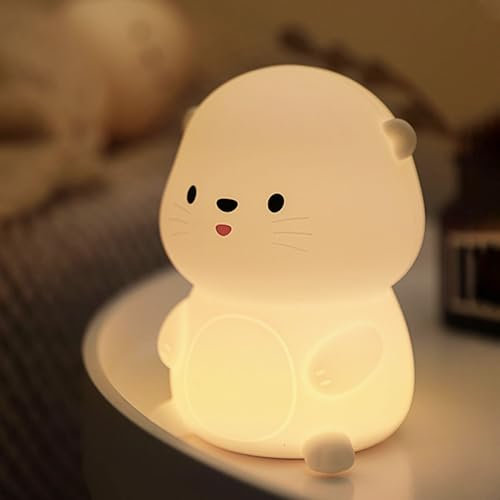 Almaxi Otter Nachtlicht Kinder, Nachtlicht Baby Stilllicht Dimmbar, Led Nachttischlampe Silikon USB-Aufladung mit 7 Lichtwechsel, Nachtlicht Kinder Timer, Nachtlicht Kinderzimmer Deko Baby Geschenk