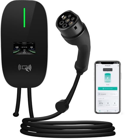 Hexinex Chargeur véhicules électriques,Puissance réglable jusqu'à 7.4 KW,câble de Charge Type 2 de 6m,avec Contrôle RFID et APP,