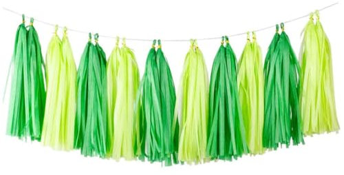 Ainmto 20 Stück Seidenpapier Quasten Girlande, Papier Quasten Banner für Party Dekorationen–(dunkelgrün/grün)