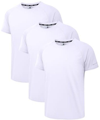 Holure Men's Quick-Dry Sportswear T-Shirts,3 Pack Breathable Moisture Wicking Gym Tops for Training & Workout,Short Sleeve Tees White/White/White 3P08-M