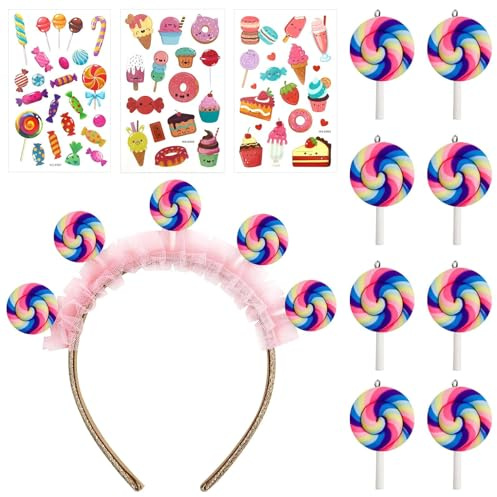 Süßigkeiten Lollipop Karneval Kostüme für Damen,Fasching Kostüm Bunt | Karnevalskostüm mit Lollipop Haarreif Haarschmuck,Haarband,Candy Tattoos für Cosplay Accessoires Mottoparty