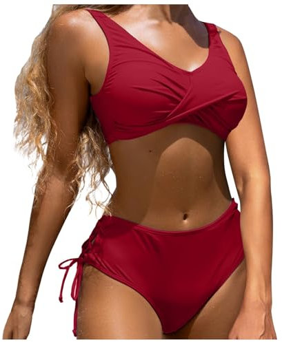 Generico Costumi da Bagno per Donna Sexy Bikini Set Scollo a V Vita Alta Triangolo a Due Pezzi Costumi Mare Imbottito Reggiseno Push Up Costumi da Bagno Donna Spiaggia Estate Beachwear