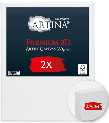 Artina 2er Set 3D Leinwand 80x100cm – Bespannt auf stabilem FSC® Keilrahmen, verzugsfrei, 3-Fach weiß vorgrundiert, Premium Qualität, 100% Baumwolle, 380 g/m² – Künstlerbedarf