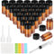Ysimple 30 Pcs Amber Glass Bottles, 5ml Small Glass Bottles, Empty Refillable Dropper Bottle Essential Oil Bottle, Sample Container Supplied with Pipette Syringe Sticker, for Essential Oil, Massage