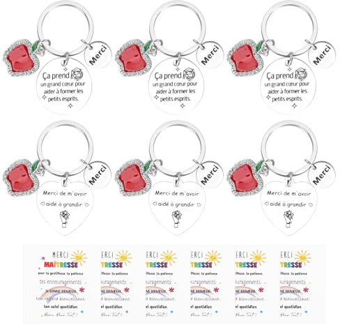 GADITIEK Porte Clef Merci Maitresse d'École, Idee Cadeau Maitresse d'École Fin d'Année, Cadeau Départ Retraite Maitresse (pomme)