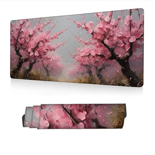 Tapis de Souris XXL 900x300x3mm, Tapis Souris Fleur Mousepad Imperméable, Rose (1) Mouse Pad avec Base Antidérapant, Desk Mat avec Bords Surpiqués, Deco Bureau, Gaming Accessoire, Cadeaux S1-938