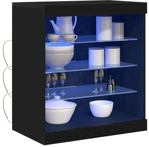 vidaXL LED-Sideboard Schwarz Eichen-Optik 60,5 x 37 x 67 cm | Viel Platz für all deine Sachen, Die matte schwarze Eichenfurnier gibt dem Ganzen einen coolen Look,