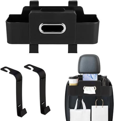 Kopfstütze Becherhalter Auto Rücksitz Organizer - Autositz Organizer Mit 2 Becherhaltern, Getränkehalter & Becherhalter Auto, Car Organizer Geeignet für Tissue Getränke Oder Tassen Lagerung (Black)