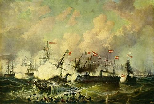 ARTXLXXBN Berühmte Gemälde Dekoration Wandbild Malerei Wandkunst Die Seeschlacht bei Lissa von Josef Karl Berthold Puttner Tierische Bilder für Schlafzimmer Home Decor 60x90cm